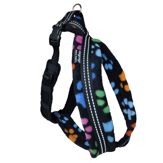 High Visibility Fleece Dog Harness with Paws & Camouflage Pattern: Front Chest Ring Available