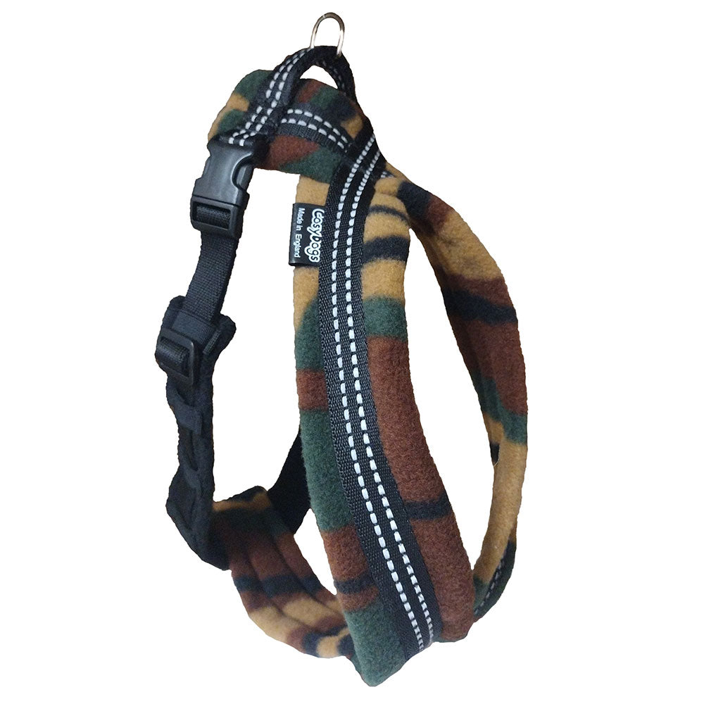 High Visibility Fleece Dog Harness with Paws & Camouflage Pattern: Front Chest Ring Available