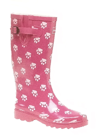 Ladies Wellington Pink With Paws : Paws