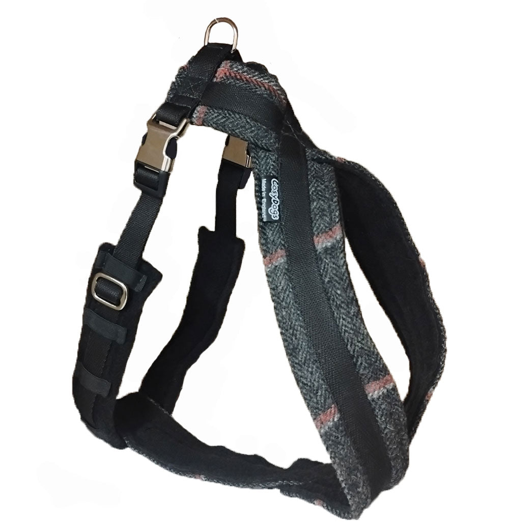 Luxury Fleece Lined Tweed Dog Harness : With Chrome Buckle And Slider