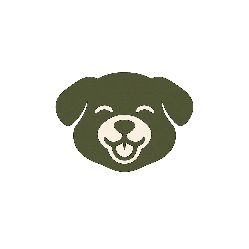 Simplified illustration of a dog's face with a happy expression on a white background