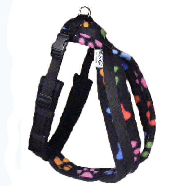 Fleece Dog Harness with Paws & Camouflage Pattern: Front Chest Ring Available